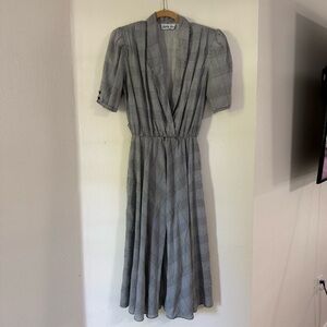 Vintage Sally Lou Chic Gray Checkered Midi Dress
